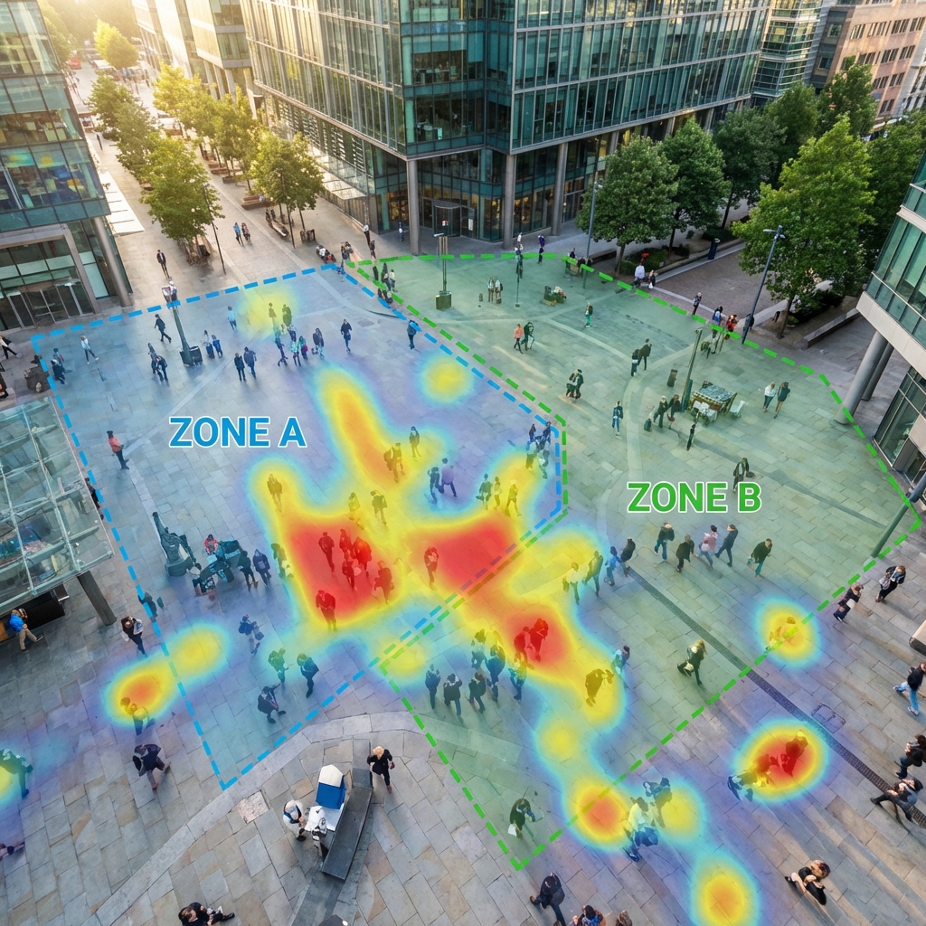 Smart surveillance dashboard with custom zones and behavior alerts overlaid on camera feeds