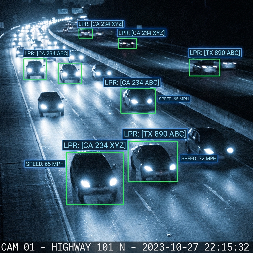 ANPR system reading license plates of multiple vehicles approaching a gate